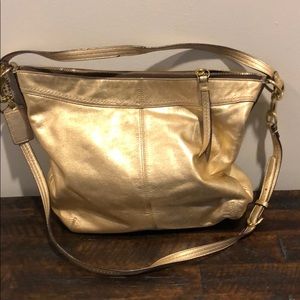 Gold Leather Coach Handbag